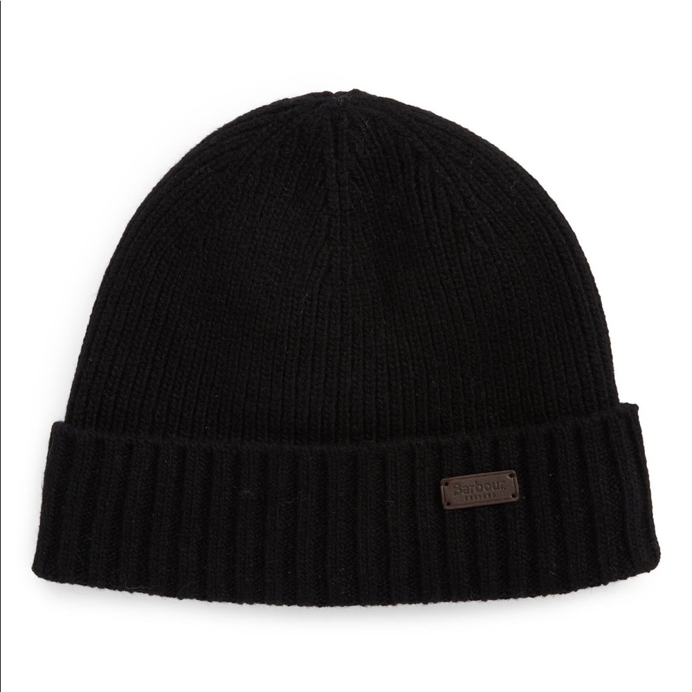 BARBOUR MENS CARLTON WOOL BLEND RIBBED BEANIE FLEECE LINED BLACK One Size